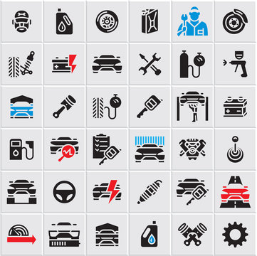 Car service maintenance icons set, car vector icons, mechanic, garage, auto parts, car repair