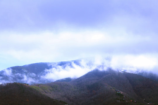 Landscape Nature Photography of the Great Smoky Mountains in the Early Morning with Heavy Fog