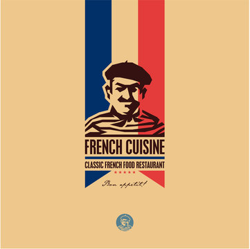 French Food, French Cuisine Restaurant Logo, French Man Icon, Bon Appetit