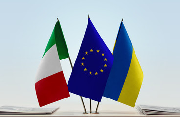 Flags of Italy European Union and Ukraine