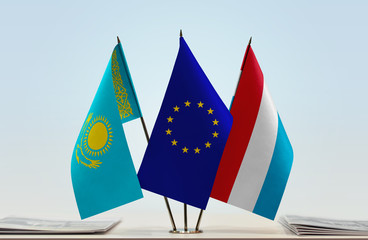 Flags of Kazakhstan European Union and Luxembourg