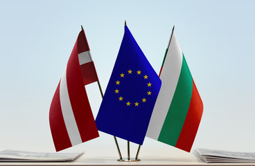 Flags of Latvia European Union and Bulgaria