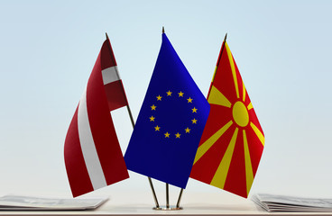 Flags of Latvia European Union and Macedonia