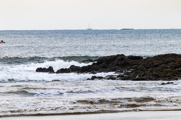 Waves splashing against rocks