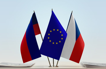 Flags of Liechtenstein European Union and Czech Republic