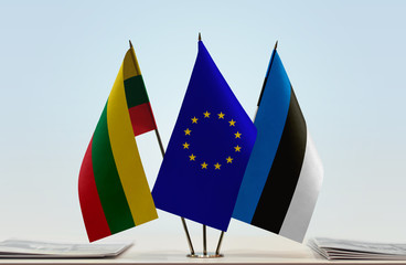 Flags of Lithuania European Union and Estonia