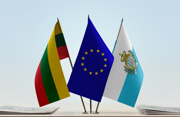 Flags of Lithuania European Union and San Marino