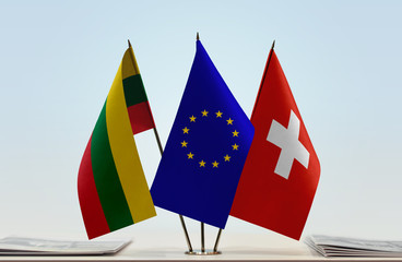 Flags of Lithuania European Union and Switzerland