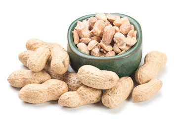 Roasted peanuts isolated on white