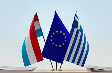 Flags of Luxembourg European Union and Greece