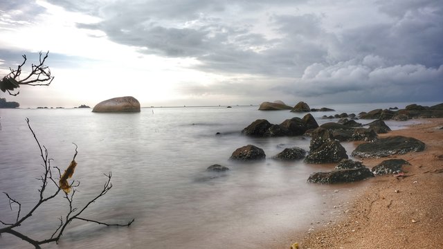 Beautiful long exposure shot at Tanjung Bidara Beach, Malacca, Malaysia.