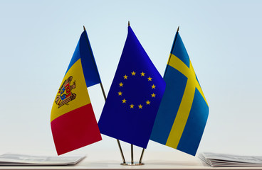 Flags of Moldova European Union and Sweden