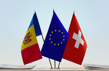 Flags of Moldova European Union and Switzerland