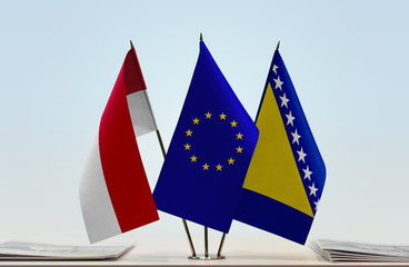 Flags of Monaco European Union and Bosnia and Herzegovina