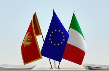 Flags of Montenegro European Union and Italy