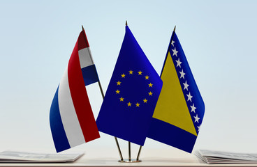 Flags of Netherlands European Union and Bosnia and Herzegovina