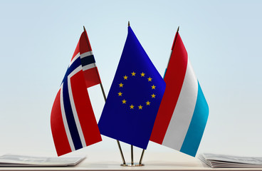 Flags of Norway European Union and Luxembourg