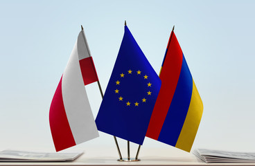 Flags of Poland European Union and Armenia