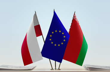 Flags of Poland European Union and Belarus