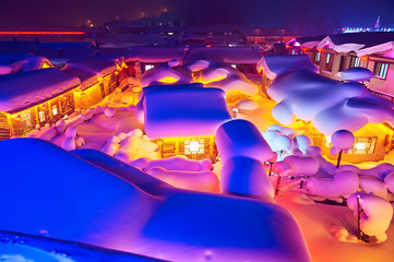 China's Snow Town night landscape.