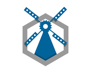 blue windmill hexagon barn farmhouse dutch image vector icon silhouette