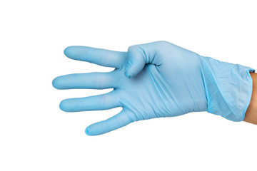 Doctor hand glove shows number four