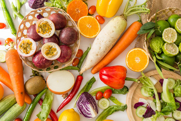 Top view mix diet vegetables healthy care.
