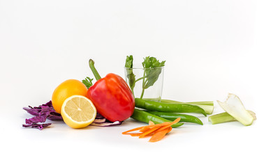 Healthy food natural organic vegetable with drink isolated on white for vegetarian diet concept.