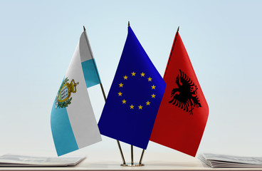 Flags of San Marino European Union and Albania