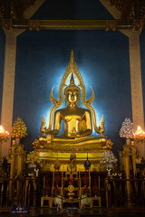 Phra Puttha Jinnarat, main altar with seated buddha, of Wat Benchamabophit (Marble Temple), Bangkok, Thailand .