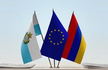 Flags of San Marino European Union and Armenia