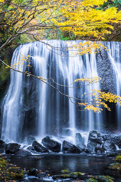 Tatsuzawafudo Falls at Fukushima in autumn © torsakarin