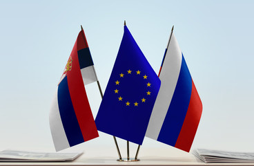 Flags of Serbia European Union and Russia