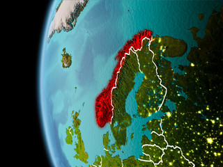 Norway from space in evening