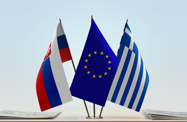 Flags of Slovakia European Union and Greece