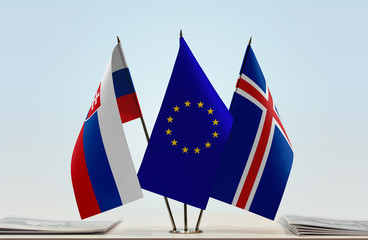 Flags of Slovakia European Union and Iceland