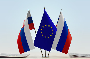Flags of Slovakia European Union and Russia