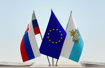 Flags of Slovakia European Union and San Marino