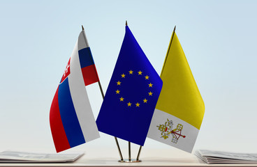 Flags of Slovakia European Union and Vatican City