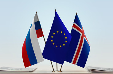 Flags of Slovenia European Union and Iceland