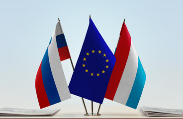 Flags of Slovenia European Union and Luxembourg