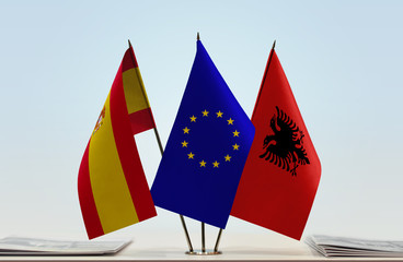 Flags of Spain European Union and Albania