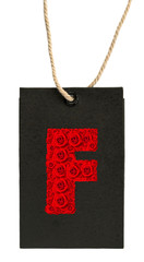 Roses Alphabet letter F on Paper labels (Tag) isolated on white background