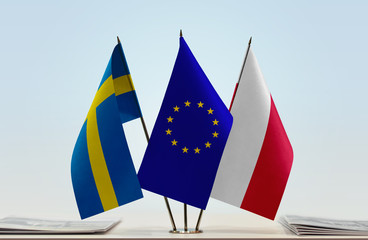 Flags of Sweden European Union and Poland