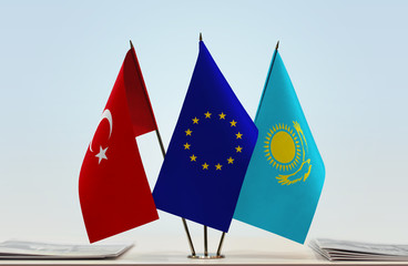 Flags of Turkey European Union and Kazakhstan
