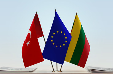 Flags of Turkey European Union and Lithuania