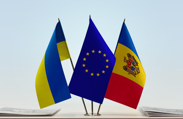 Flags of Ukraine European Union and Moldova