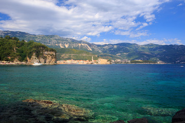 The Mediterranean sea and the green mountains.