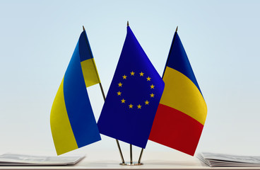 Flags of Ukraine European Union and Romania