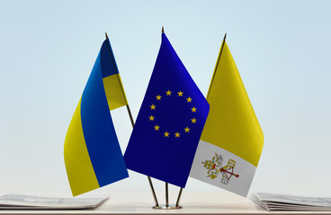 Flags of Ukraine European Union and Vatican City
